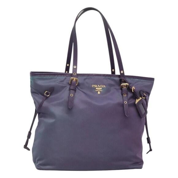 PRADA Tote Bag Nylon Purple Gold Auth 120957